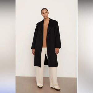 Vince black Drape Neck Belted Wool & Cashmere Coat